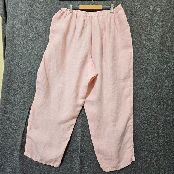 Russ Berens Pants Womens Size Large 100% Linen Pink Elastic Waist Loose Fit - Picture 6 of 15